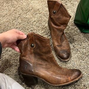 Brown Frye leather booties